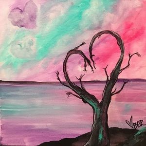 Heart tree heart cloud painting
